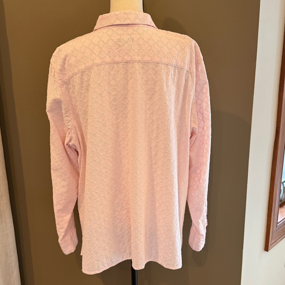 Talbots Women's Light Pink Eyelet design Button Down Blouse, Size 3X - Picture 3 of 15